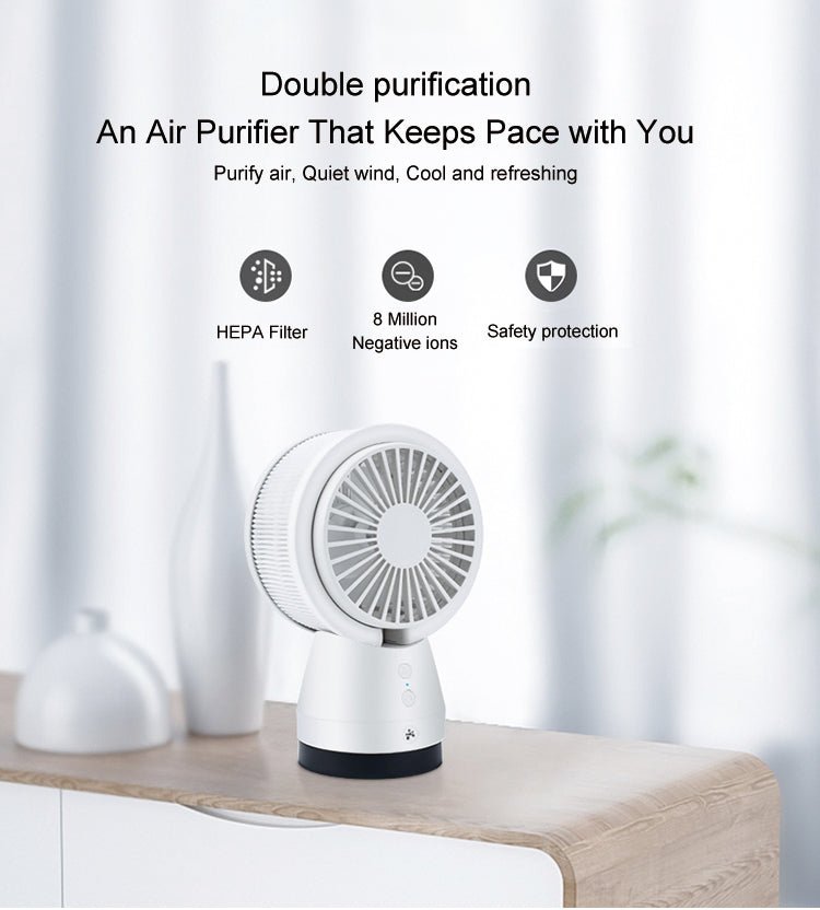 Desktop Silent Air-Filtering Rechargeable Fan